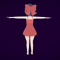 Cartoon Style Woman With Blue Hair Green Eyes In Red Dress Arms Outstretched