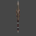 Rugged Wooden Battle Axe With Leather Handle Straps And Metal Spikes Weapon