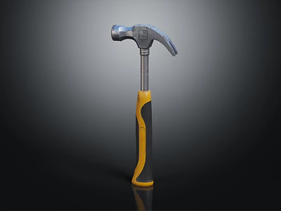 Claw Hammer With Yellow And Black Handle For Home Improvement Tasks 3d model