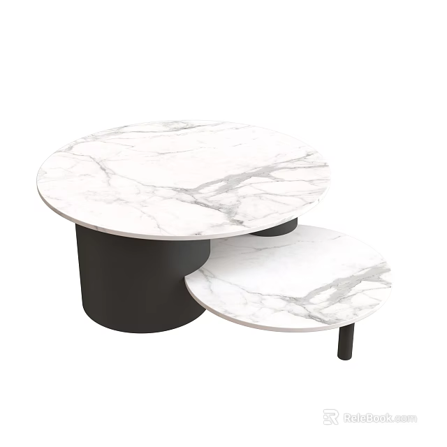 Modern Coffee Table With Double Round Marble Tops And Black Base 3d model