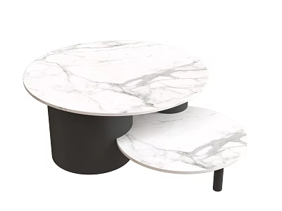 Modern Coffee Table With Double Round Marble Tops And Black Base 3d model
