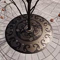 Tranquil Square Landscape With Trees Adorned Red Lanterns Circular Tree Pits And Stone Paving 3d model