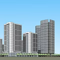 Modern Office Buildings Complex With Green Spaces Water Features And Plaza Design