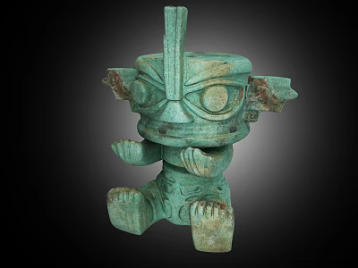 Ancient Style Bronze Sculpture With Humanoid Figure Large Eyes And Carved Details 3d model
