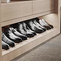 Modern Walk in Closet with Hanging Suits Shirts Shoes Storage and Mirror
