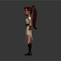 Fantasy Female Warrior Character In Silver Armor With Blue Beige Dress And Brown Boots