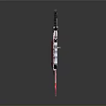 Decorative Sword with Red Blade Silver Hilt and 3D Model Design on Dark Background
