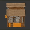 Small Stone And Wooden Cabin Model With Wooden Roof And Shed Structure