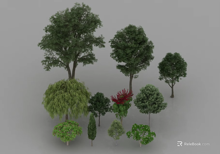 Arbor Trees Various Types With Different Shapes And Lush Green Foliage Collection 3d model