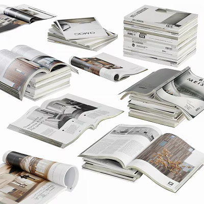 Open And Stacked Interior Design Books And Magazines With Various Themes 3d model