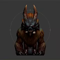 Detailed Fantasy Creature 3D Model With Horns Fangs Fur Texture And Crouching Stance