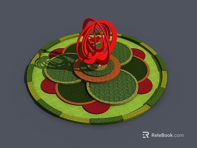 Tech Exhibition Hall Featuring Circular Platform With Green Red Design And Central Red Spiral Structure 3d model 