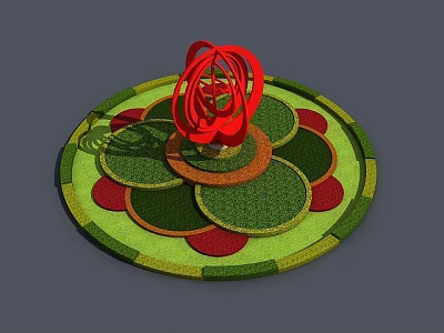 Tech Exhibition Hall Featuring Circular Platform With Green Red Design And Central Red Spiral Structure 3d model