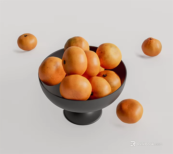 Ceramic Bowl Filled With Fresh Orange Fruits And Scattered Around On Light Background 3d model 