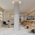 Stylish Modern Hair And Beauty Salon Interior With Pink Chairs Marble Countertops And Product Shelves