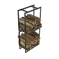 Stylish Fireplace Wood Storage Rack With Stacked Logs And Metal Frame