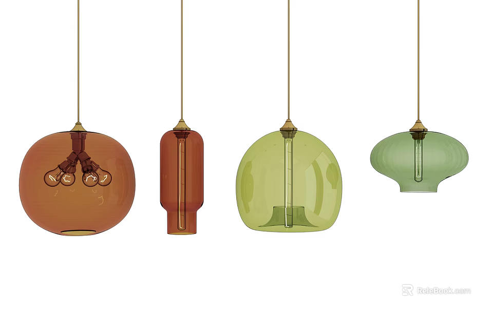 Colorful Pendant Lights With Various Shapes Glass Shades And Metal Accents For Modern Home Decor 3d model 