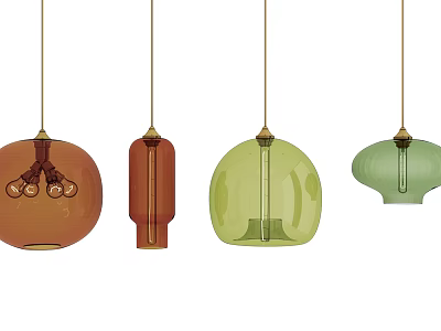 Colorful Pendant Lights With Various Shapes Glass Shades And Metal Accents For Modern Home Decor 3d model