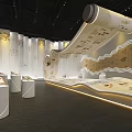 Cultural Exhibition Space With Scroll Display Text Walls And White Pedestals