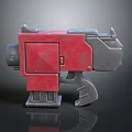Futuristic Sci-Fi Weapon with Red and Gray Compact Square Modular Pistol Design 3d model