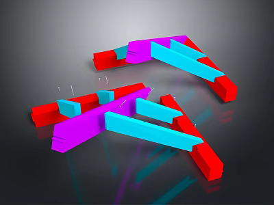 Colorful Red Blue Purple Modern Geometric Living Supplies With Interlocking Design For Home Decor 3d model