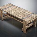 Rustic Wooden Table With Planked Top And Metal Straps On Sturdy Legs