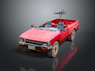 Red Convertible Functional Car With Mounted Equipment And Vintage Look 3d model