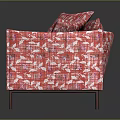 Red And White Patterned Fabric Single Seater Sofa With Cushions And Dark Legs 3d model
