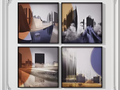 Modern Abstract Cityscape Wall Art Set Of Four Framed Prints 3d model