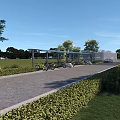 Modern Bike Shelter For Bicycle Parking With Green Landscaping And Path
