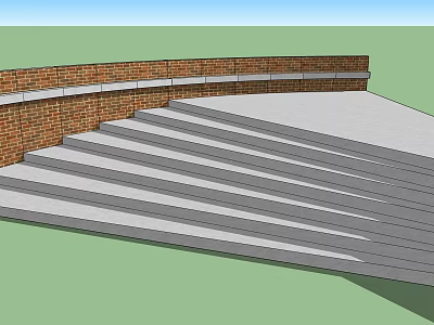Outdoor Staircase With Red Brick Low Wall And Gray Concrete Steps 3d model