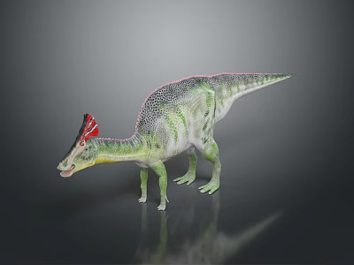 Toy Dinosaur Character With Red Crest Green White Body And Spotted Skin Texture Figure 3d model