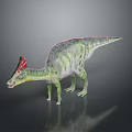 Toy Dinosaur Character With Red Crest Green White Body And Spotted Skin Texture Figure