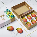 Fresh Mangoes In Pink Box With Mango Pattern And Brown Paper Container