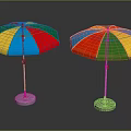 Colorful Outdoor Umbrella Furniture With Red Yellow Blue Green Canopy And Round Stable Base