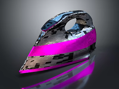 Modern Electric Iron With Pink And Black Pattern And Reflective Surface 3d model