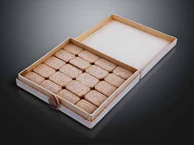 Wooden Box Containing Neatly Arranged Small Square Brown Dessert Pastries 3d model