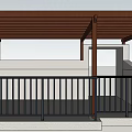 Outdoor Wooden Fence Design Featuring Horizontal Beams And Tile Floor Patio