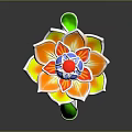 Stylish Lotus Shaped Fashion Ring With Orange Yellow Petals Green Accents And Red Blue Center
