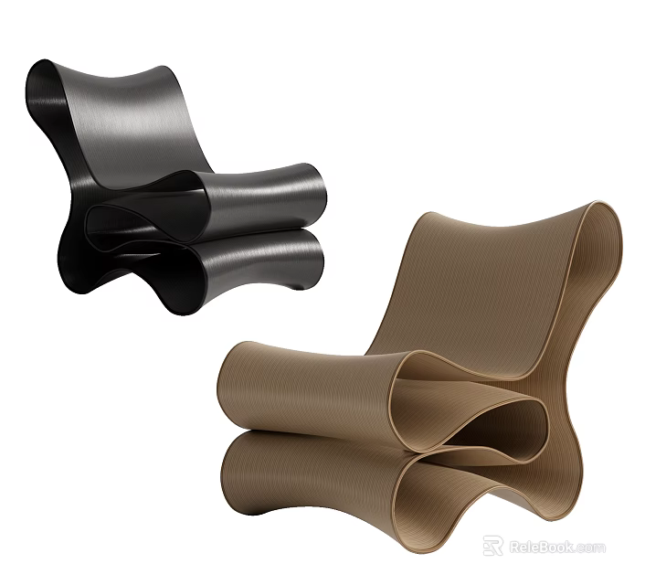 Modern Stylish Single Chair with Curved Design in Black and Brown Hues 3d model 