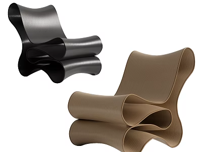 Modern Stylish Single Chair with Curved Design in Black and Brown Hues 3d model