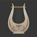 Ivory Colored Lyre Instrument With Golden Decorations Menorah Pattern And Strings