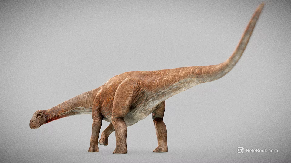 Realistic Dinosaur 3D Render With Long Neck Tail Brown Skin Anatomical Details And Standing Pose 3d model 