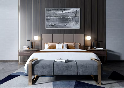 Modern Background Double Bed Double Bed Combination 3d model