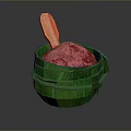 Colorful Pink Powder Food in Green Bucket with Orange Spoon
