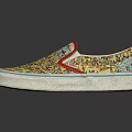 Slip On Sneakers With Colorful Printed Design White Soles Blue Trim And Red Inner Lining