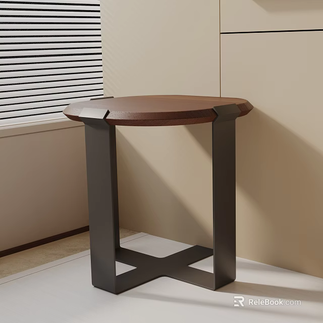 Modern Side Table With Brown Tabletop And Black Metal Frame For Indoor Living Space 3d model 