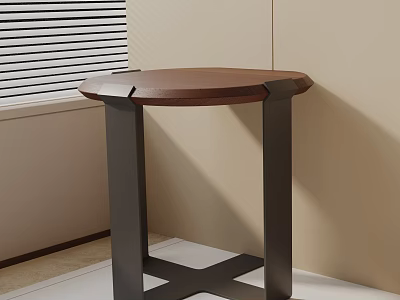 Modern Side Table With Brown Tabletop And Black Metal Frame For Indoor Living Space 3d model