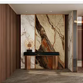 Modern Foyer Hallway Design With Wooden Panel Walls Marble Accent And Black Console Table