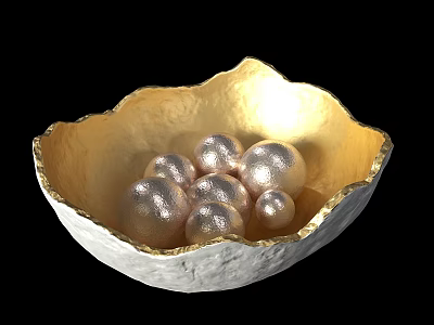 Elegant White Gold Cup With Shiny Silver Spheres In Decorative Design 3d model